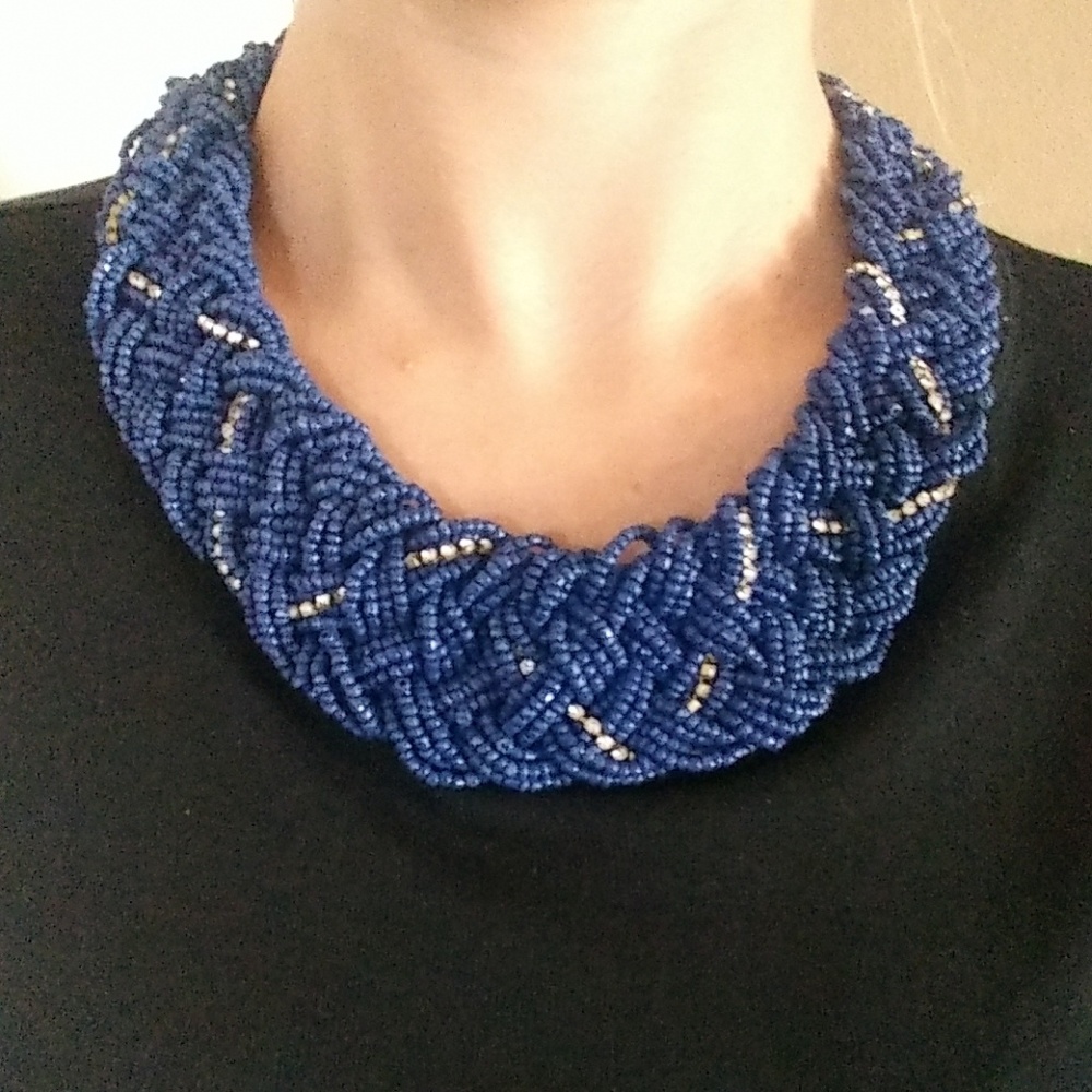 Blue Woven Braided Necklace, Worn 1x